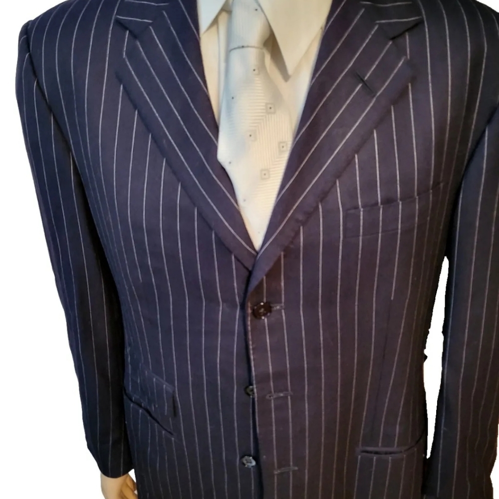 Ralph Lauren Purple Label Men Navy & White 100 % Cashmere Suit Jacket 40 R  Rare